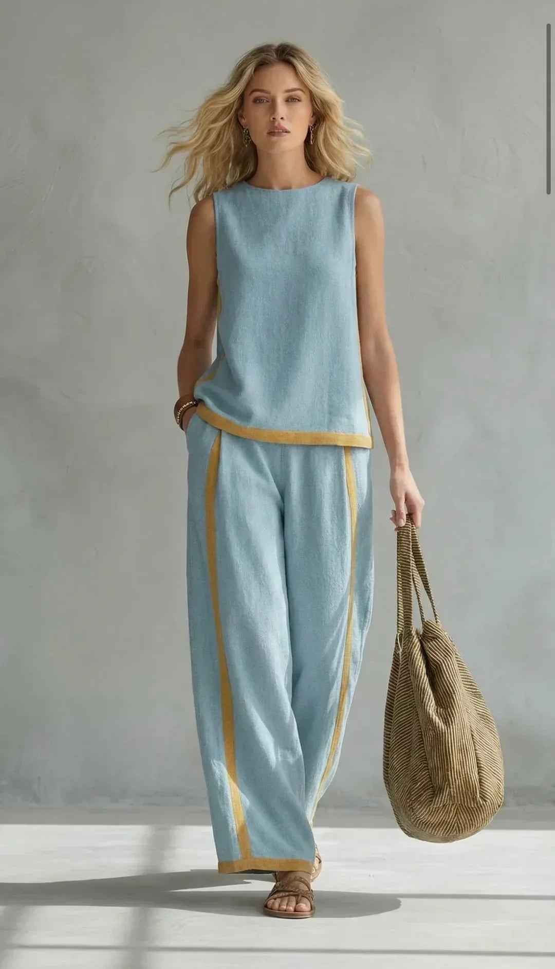 Marguerite™ | Conjunto de chaleco y pantalón chic-informal con acabados bicolor