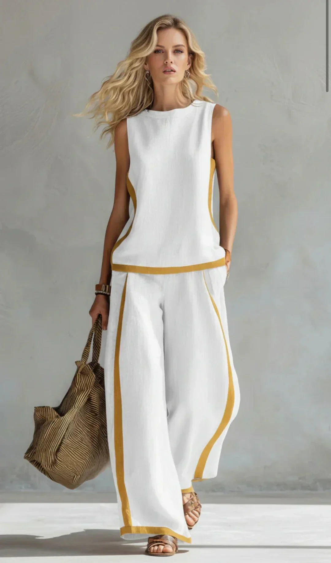 Marguerite™ | Conjunto de chaleco y pantalón chic-informal con acabados bicolor