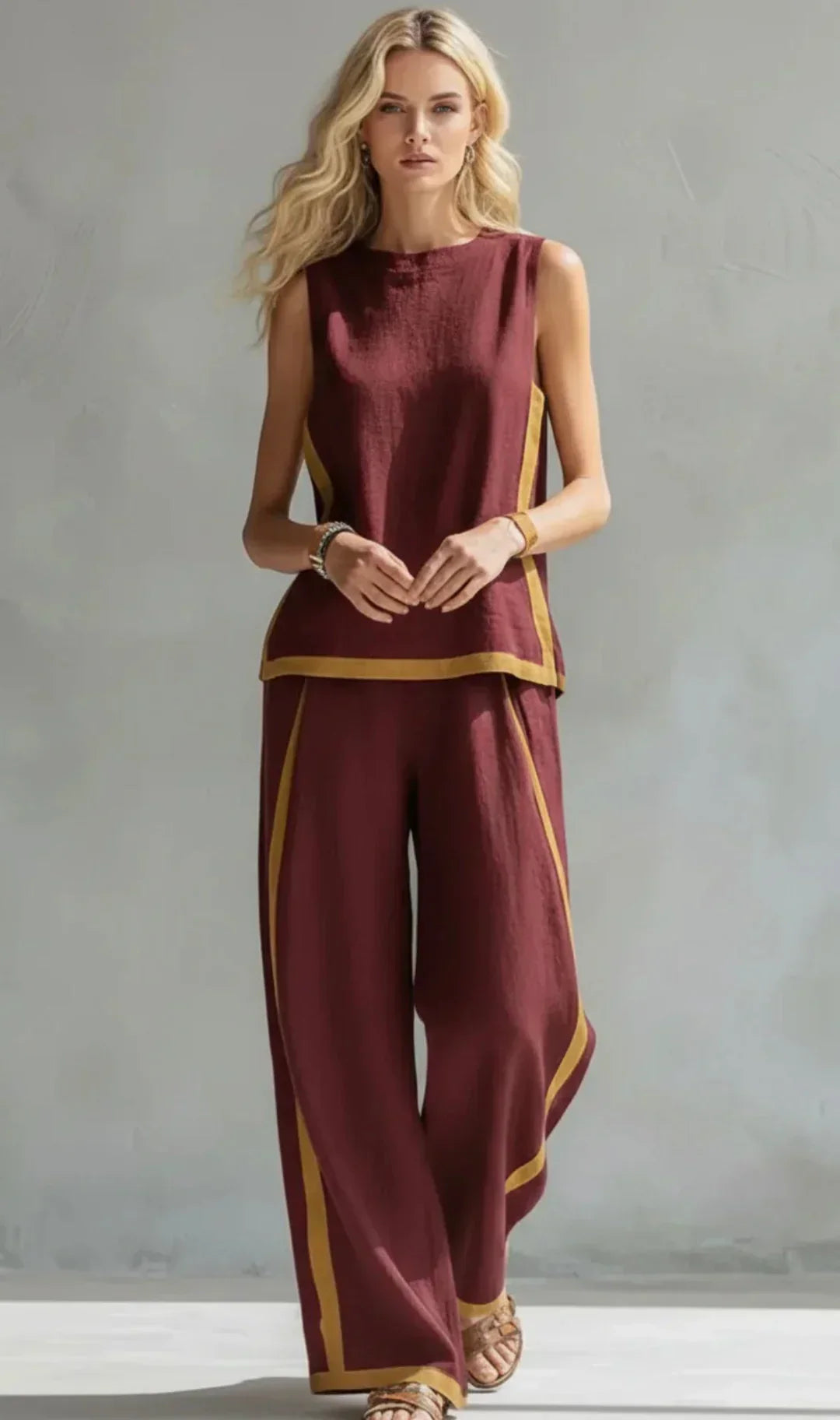 Marguerite™ | Conjunto de chaleco y pantalón chic-informal con acabados bicolor