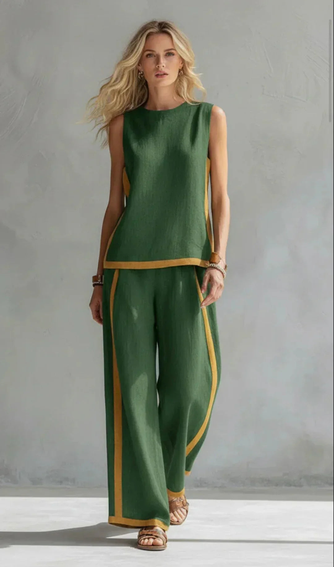 Marguerite™ | Conjunto de chaleco y pantalón chic-informal con acabados bicolor