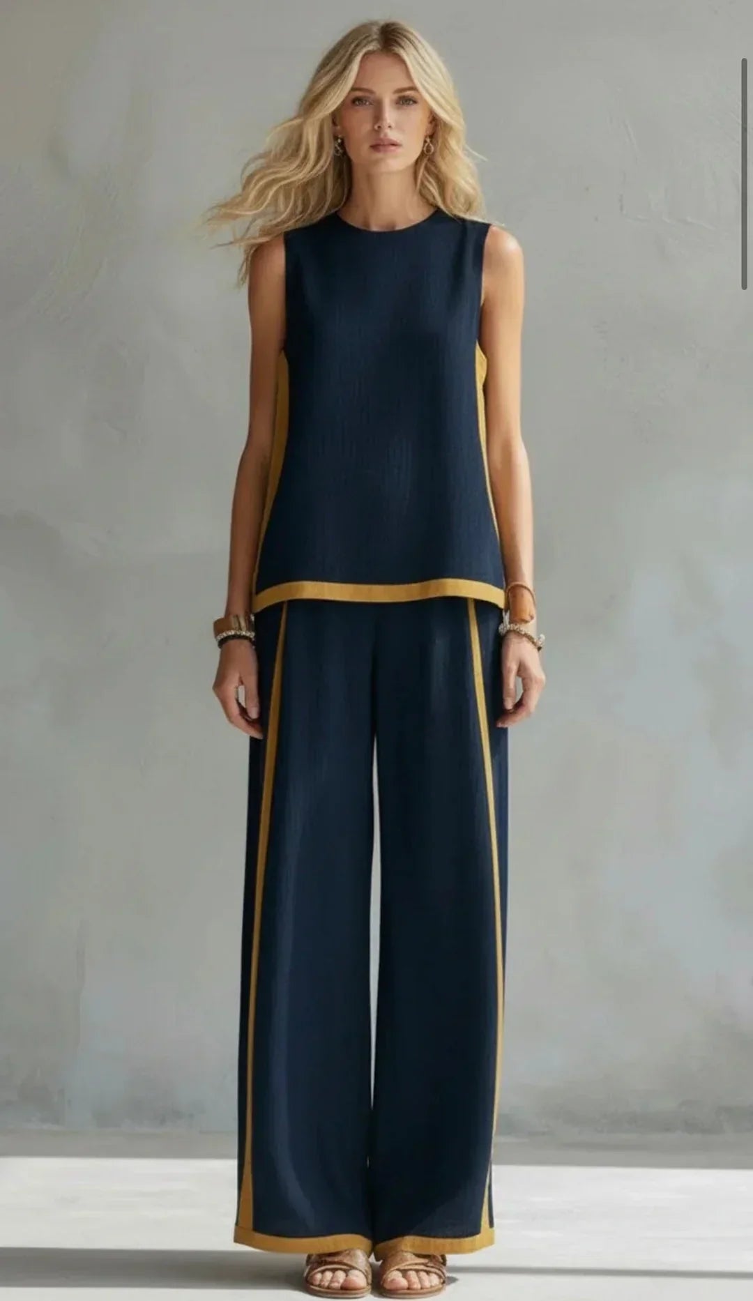 Marguerite™ | Conjunto de chaleco y pantalón chic-informal con acabados bicolor
