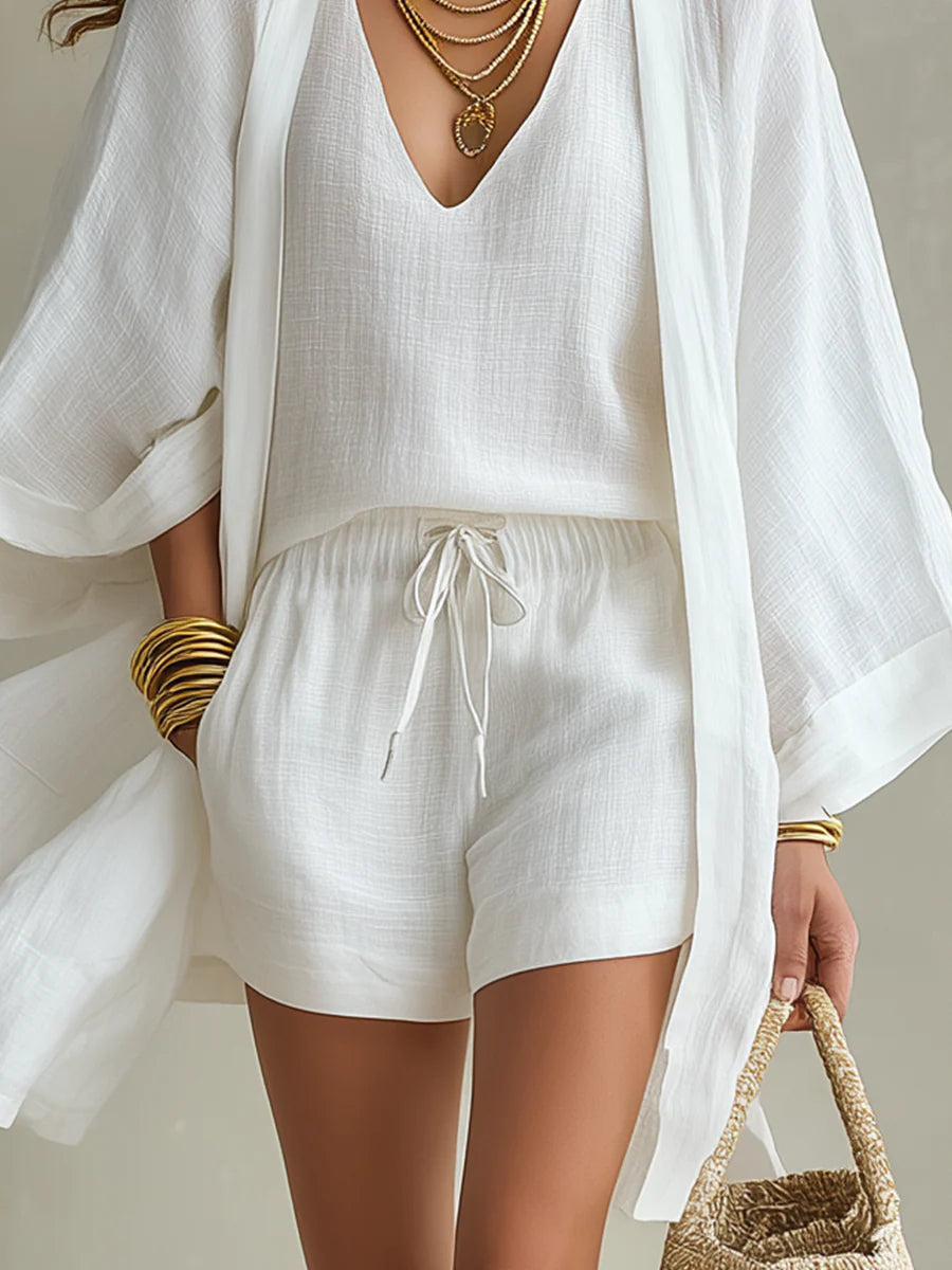 Charlotte | Conjunto de tres piezas: chaleco amplio y short con cordón ajustable