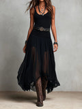 Thaïs | Vestido maxi negro sin mangas con falda de tul (con cinturón)