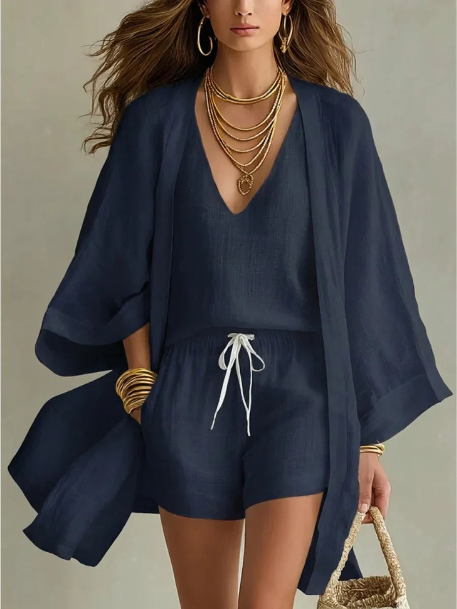 Charlotte | Conjunto de tres piezas: chaleco amplio y short con cordón ajustable