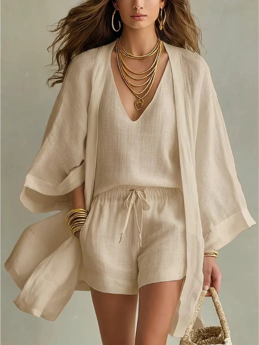 Charlotte | Conjunto de tres piezas: chaleco amplio y short con cordón ajustable